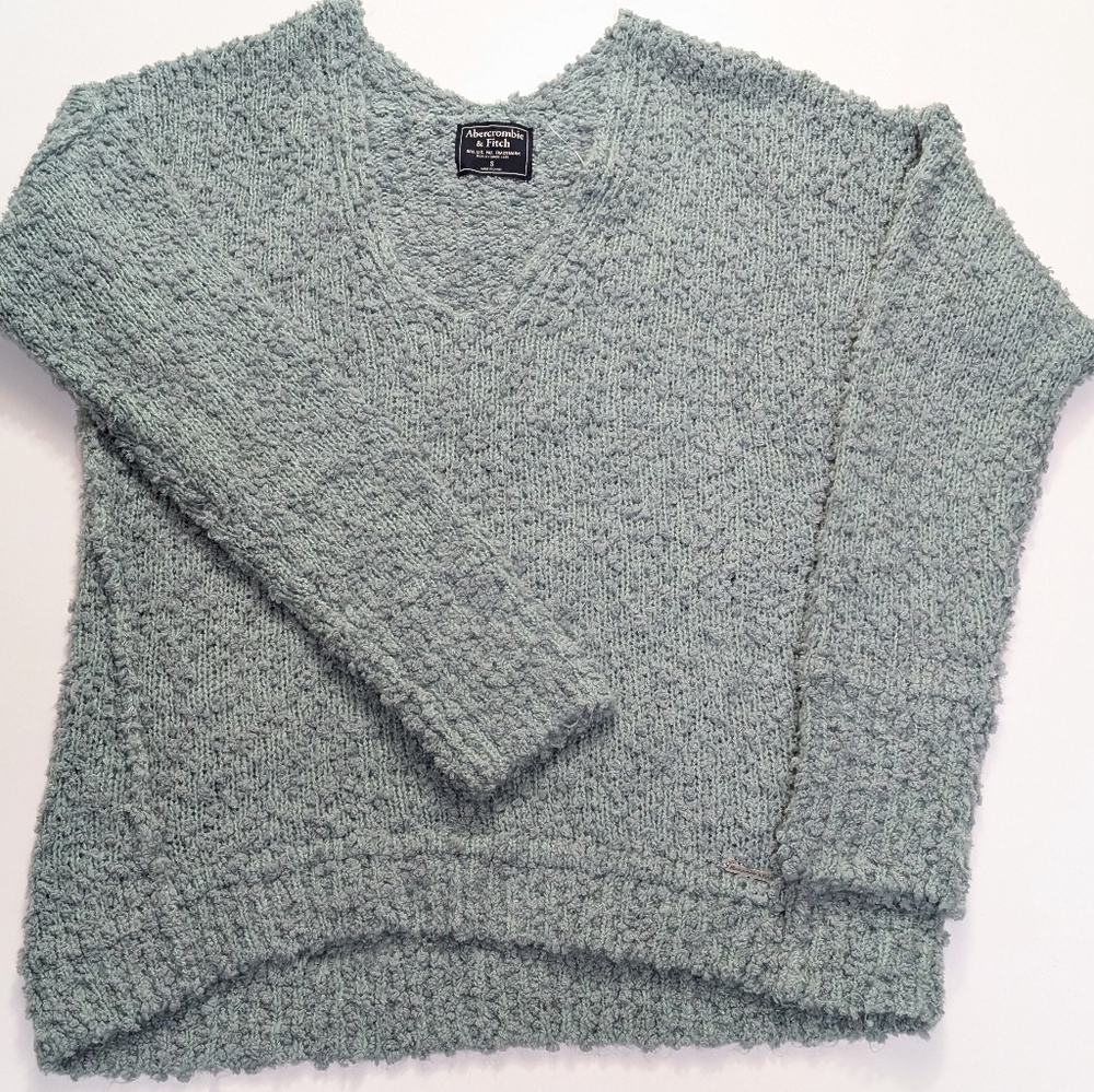 ABERCROMBIE & FITCH, Cozy Oversized Boucle V-Neck Pullover, Green, Size Small